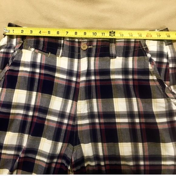 NAUTICA Mens Navy Blue Red White Plaid Flat Front Longer Length Shorts Sz 34 - Picture 3 of 8